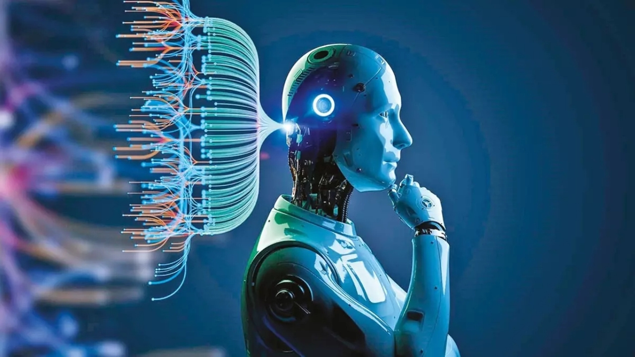 Yapay zekayı temsil eden bir robot görüntüsü ve düşüncesinin tasviri