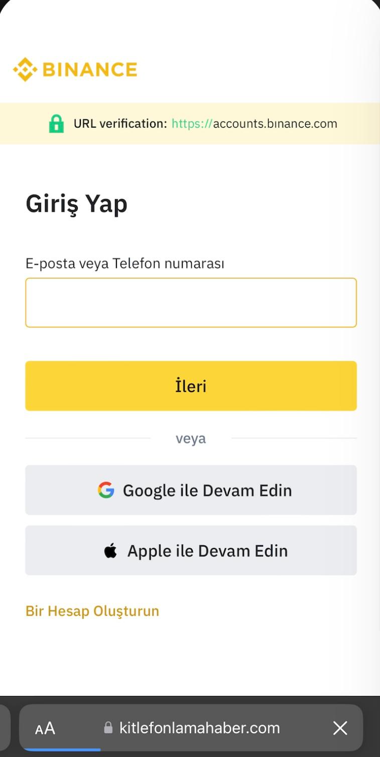 Binance MASAK Denetleme Kurulu Tarafından Varlıklarınız Kısıtlanmıştır mesajıyla yönlendirilen sahte Binance sayfası